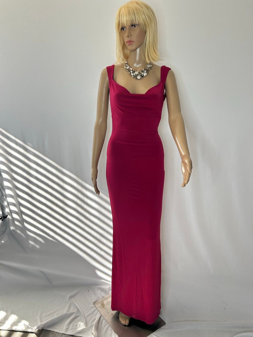 Tiger Mist Zita Dress S raspberry Red pink Backless Bow Bodycon Maxi Gown NWT